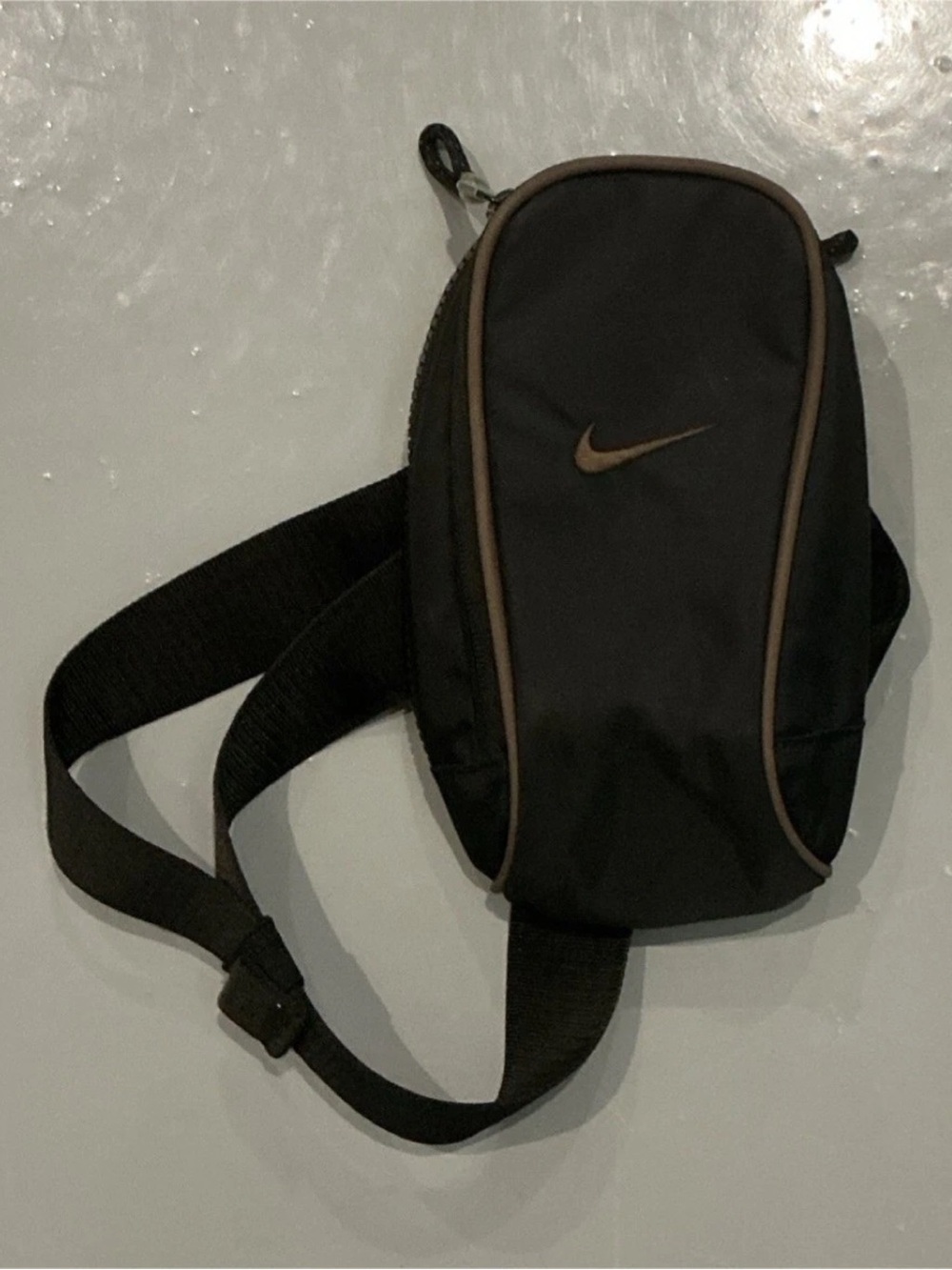Nike Black Sling Cross Body Bag with Brown Trim and Swoosh